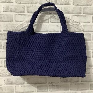 Woven Navy Blue Tote Bag Snap Closure. NWOT